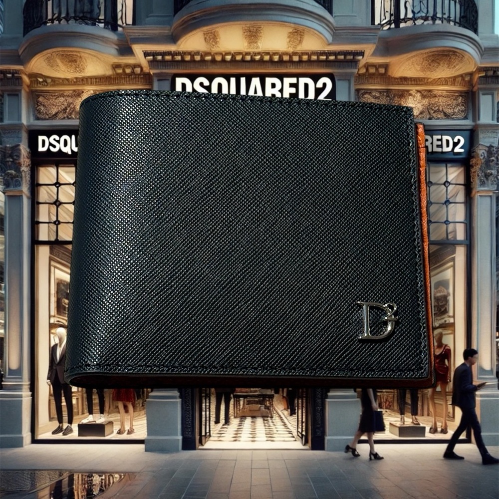 Dsquared2 Saffiano Leather Wallet with Silver-Tone Detail